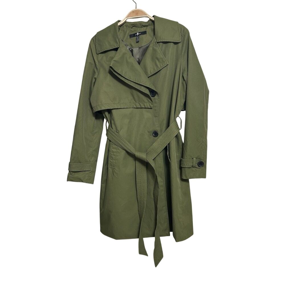 Seven 7 for all Mankind Trench Coat Women's Medium Gunflap Olive Green